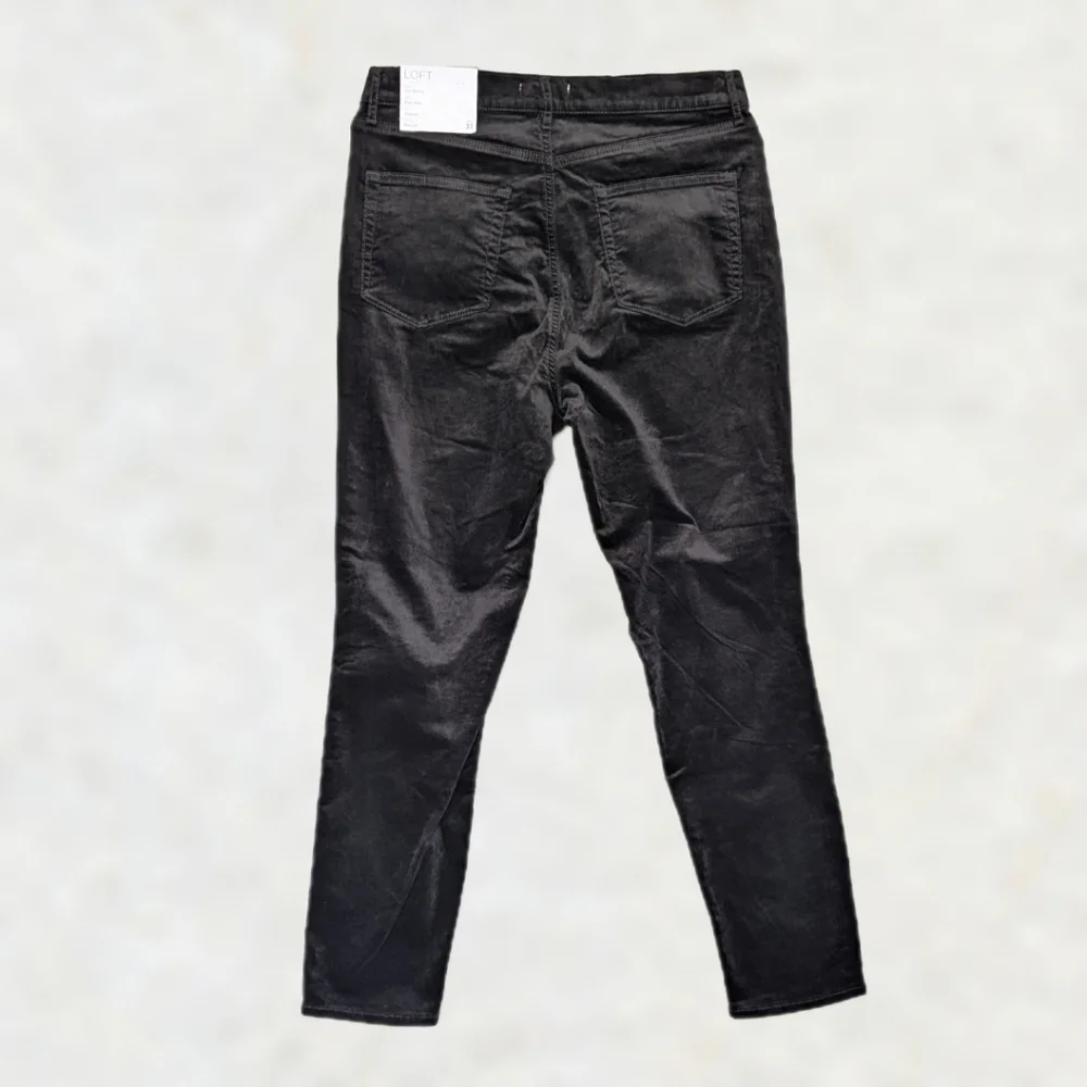 LOFT Black Velvet High Waist Skinny Pants Holiday Party Evening Slim Fit sz 12